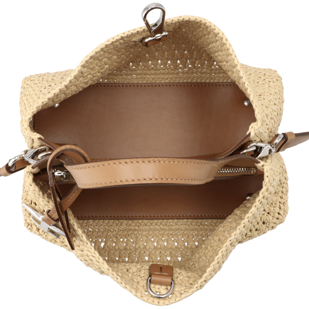 Tod's Raffia Micro T Timeless Tote Bag Beige Brown - Picture 6 of 9